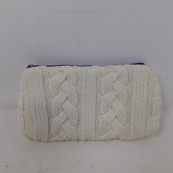 White Cable Knit Pouch Clutch Wristlet Travel Bag Zippered Academia Ivy Prep - Picture 2 of 8